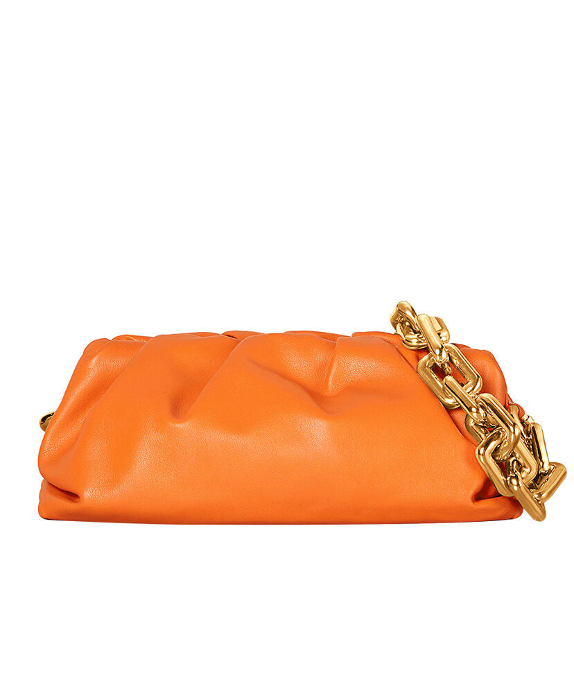 The Chain Pouch Gathered Leather Clutch