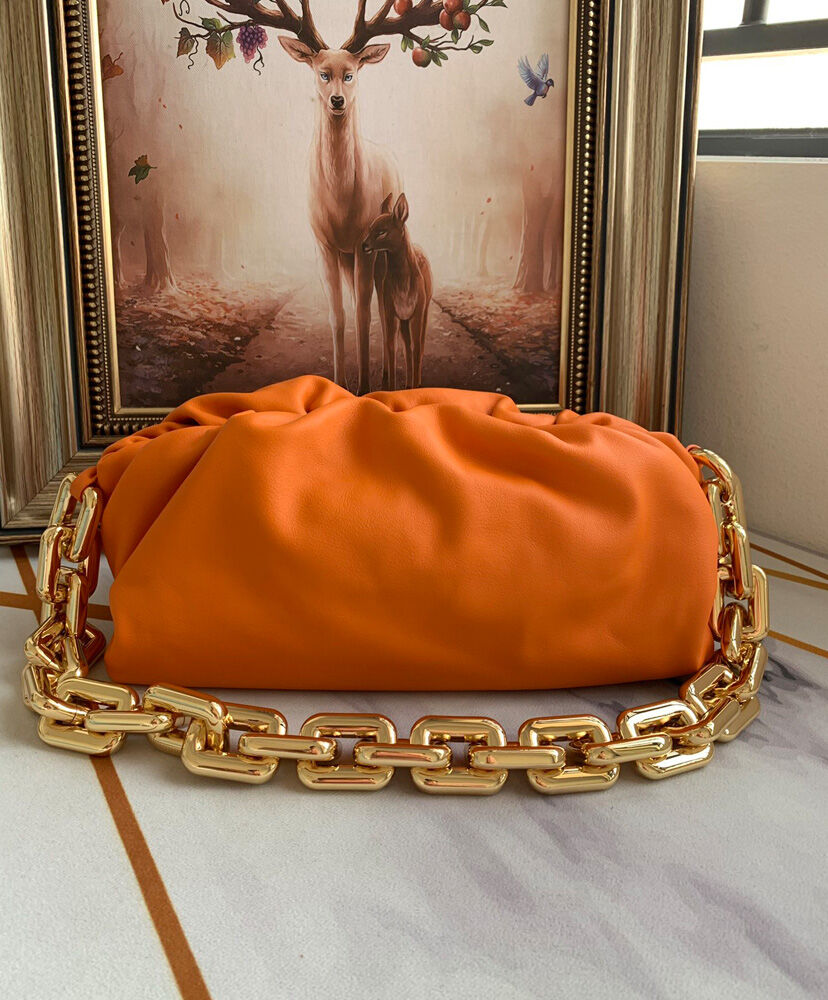 The Chain Pouch Gathered Leather Clutch