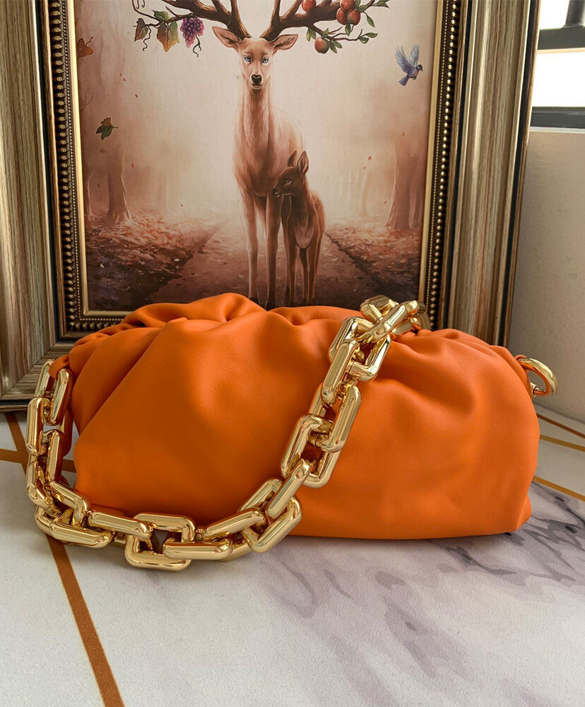 The Chain Pouch Gathered Leather Clutch