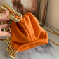 The Chain Pouch Gathered Leather Clutch