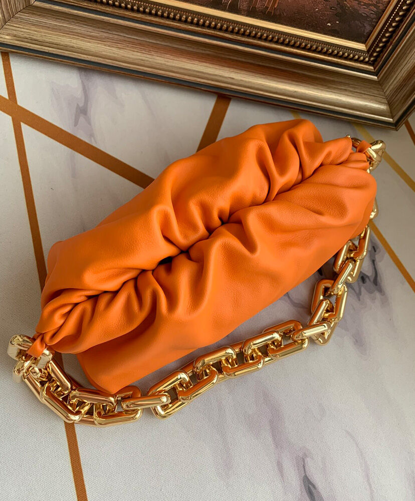 The Chain Pouch Gathered Leather Clutch