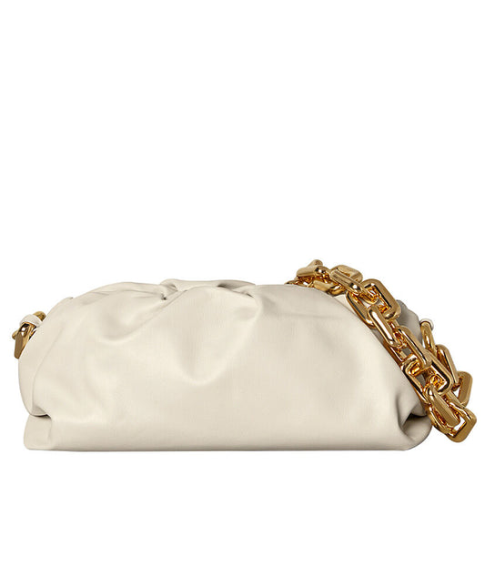 The Chain Pouch Gathered Leather Clutch