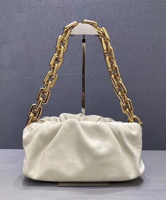 The Chain Pouch Gathered Leather Clutch