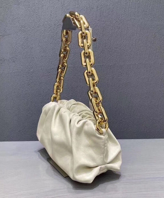 The Chain Pouch Gathered Leather Clutch