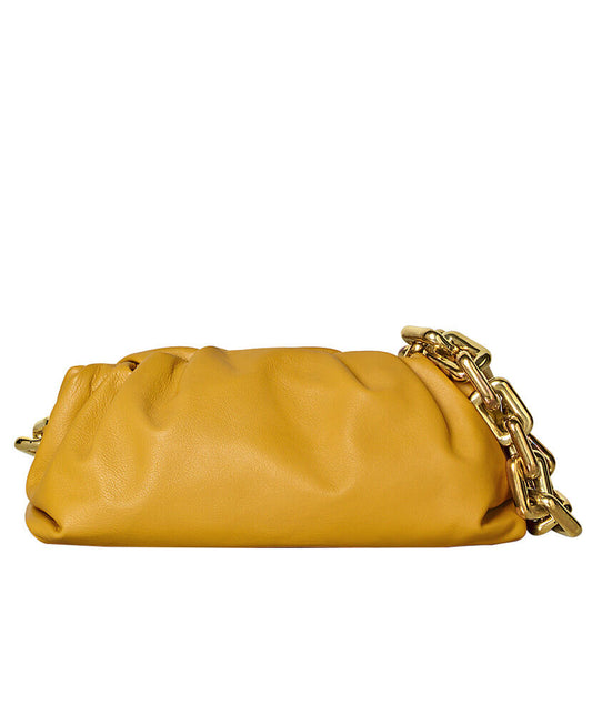 The Chain Pouch Gathered Leather Clutch