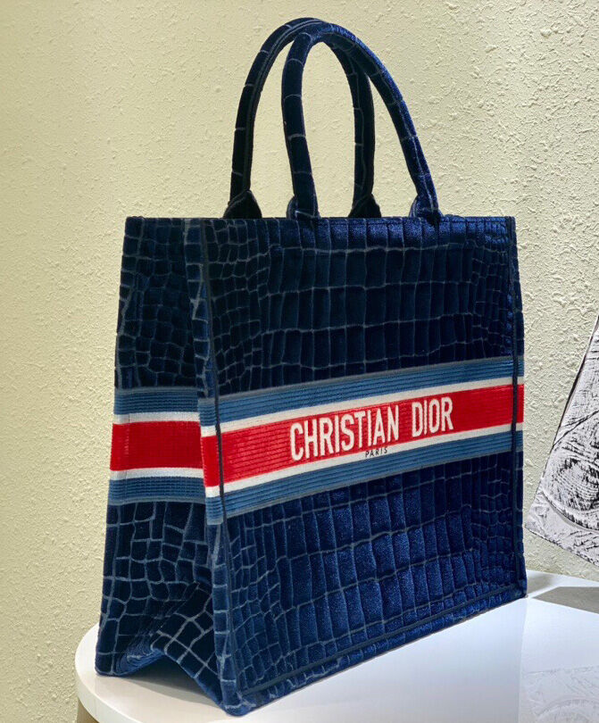 Dior Book Tote Blue Crocodile