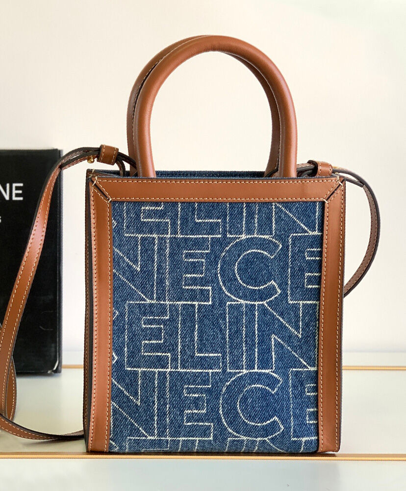 SMALL VERTICAL CABAS CELINE IN DENIM WITH CELINE ALL-OVER PRINT