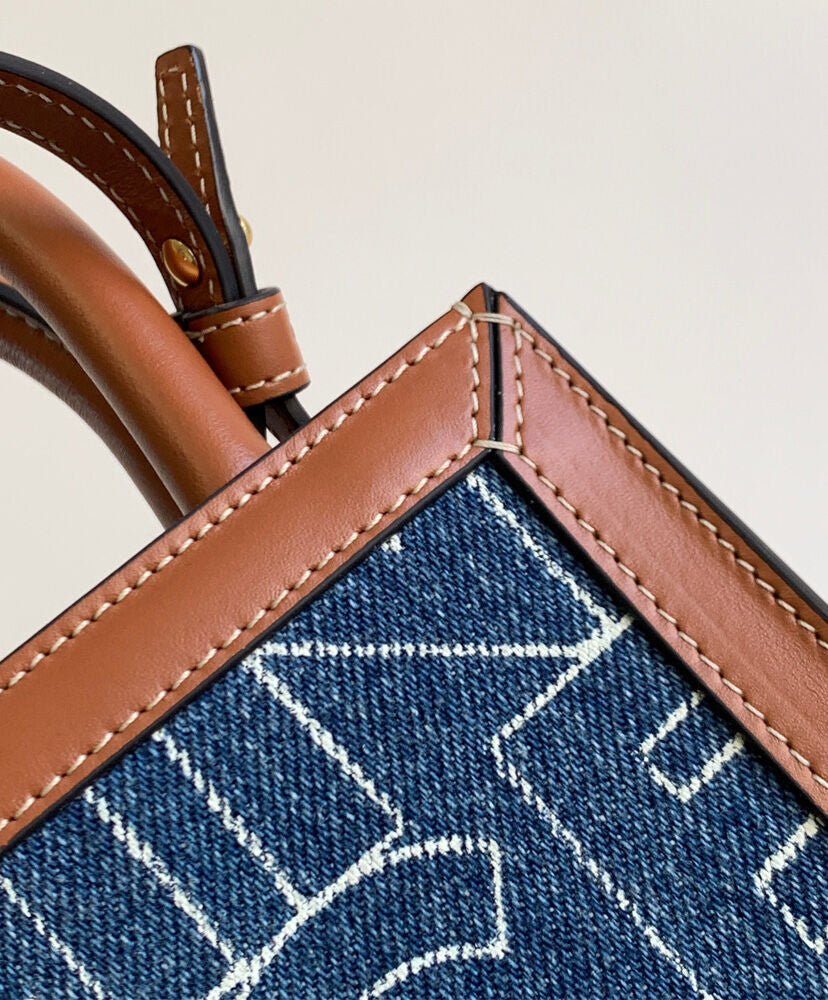 Mini Vertical Cabas Celine In Denim With Celine All-Over Print