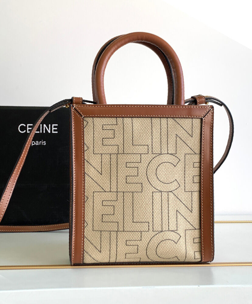 Mini Vertical Cabas Celine In Denim With Celine All-Over Print