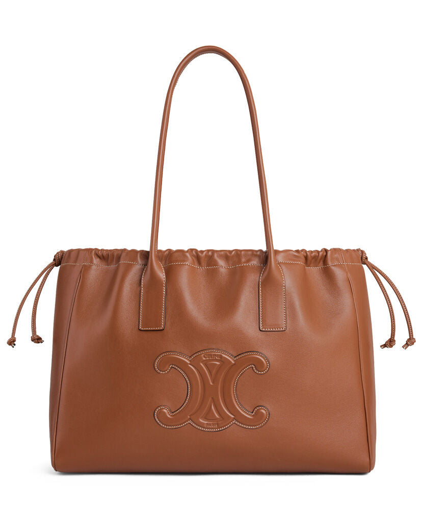 Cabas Drawstring Cuir Triomphe In Smooth Calfskin Brown