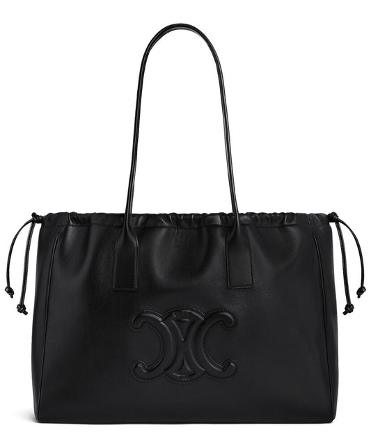 Cabas Drawstring Cuir Triomphe In Smooth Calfskin Black