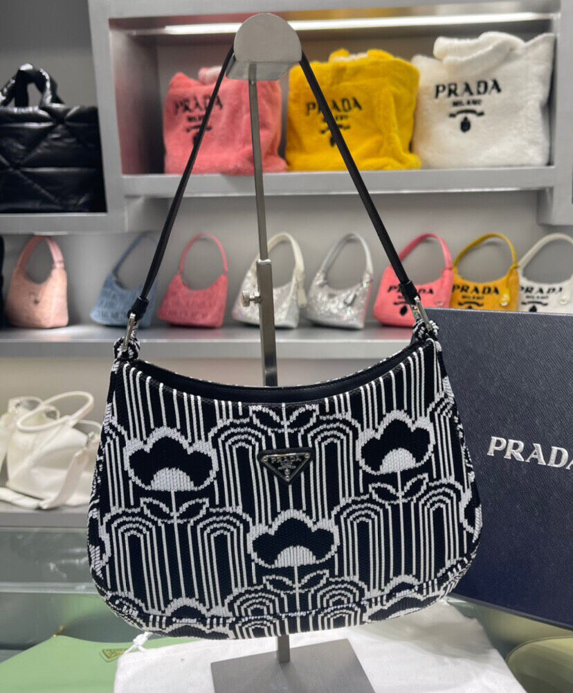 Prada Cleo Jacquard Knit And Leather Bag