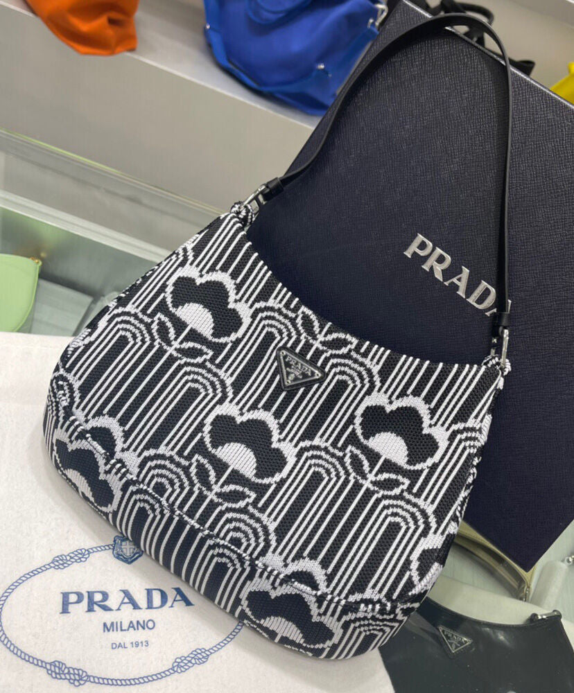 Prada Cleo Jacquard Knit And Leather Bag