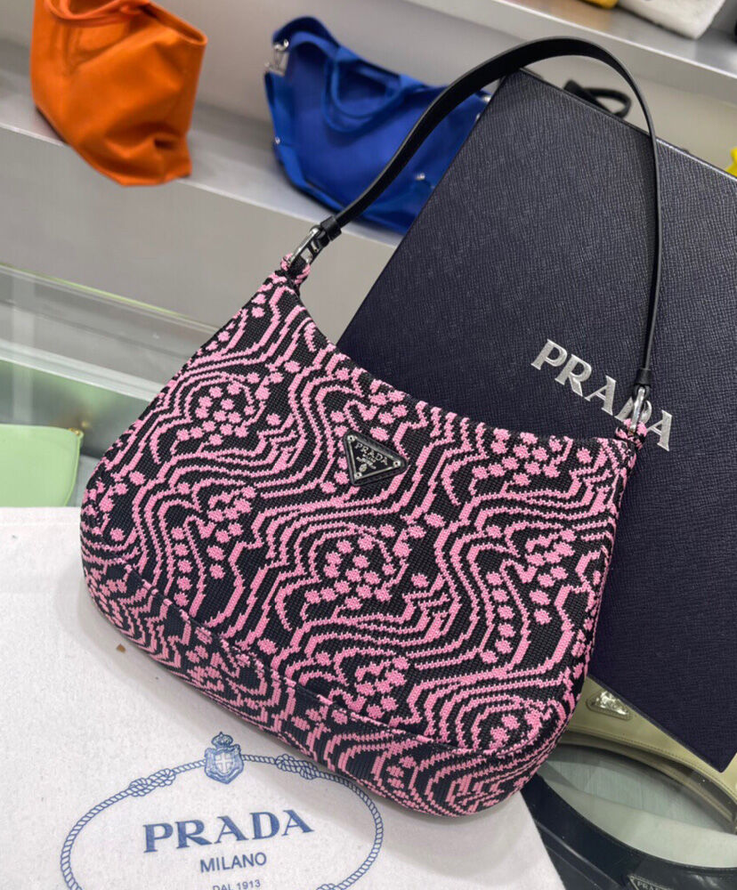 Prada Cleo Jacquard Knit And Leather Bag