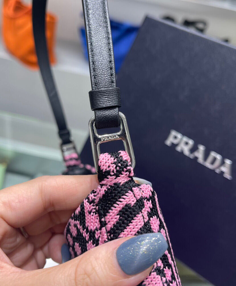 Prada Cleo Jacquard Knit And Leather Bag