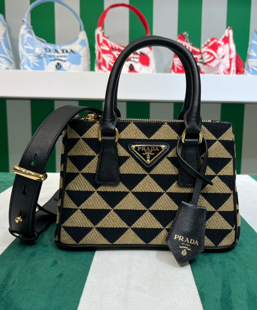 Prada Galleria Embroidered Jacquard Fabric Mini Bag