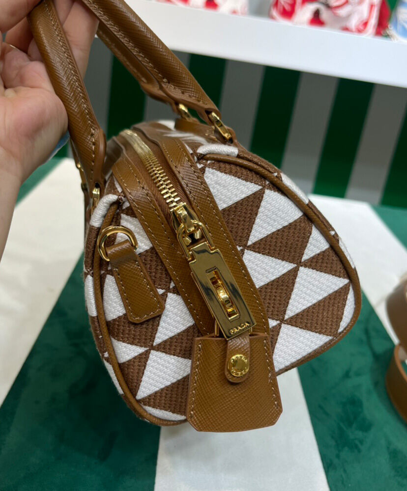 Prada Symbole Embroidered Jacquard Fabric Top-handle Bag