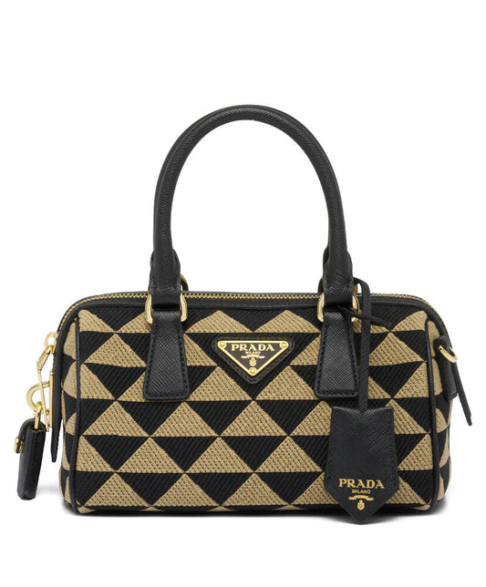 Prada Symbole Embroidered Jacquard Fabric Top-handle Bag