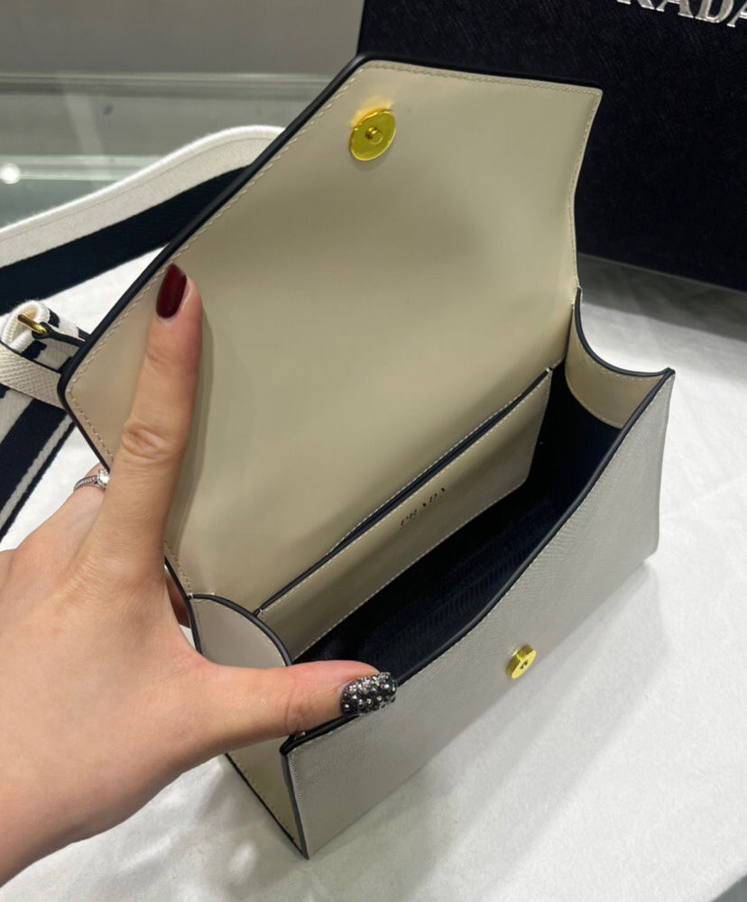 Prada Monochrome Saffiano And Leather Bag