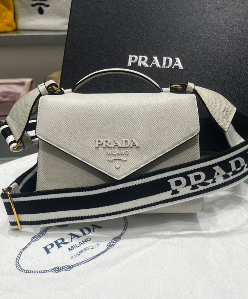 Prada Monochrome Saffiano And Leather Bag