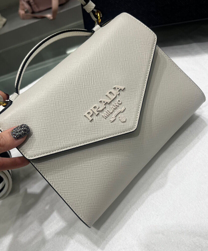 Prada Monochrome Saffiano And Leather Bag