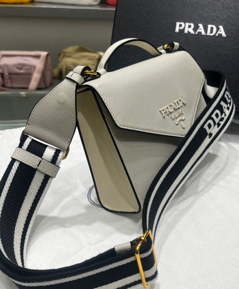 Prada Monochrome Saffiano And Leather Bag