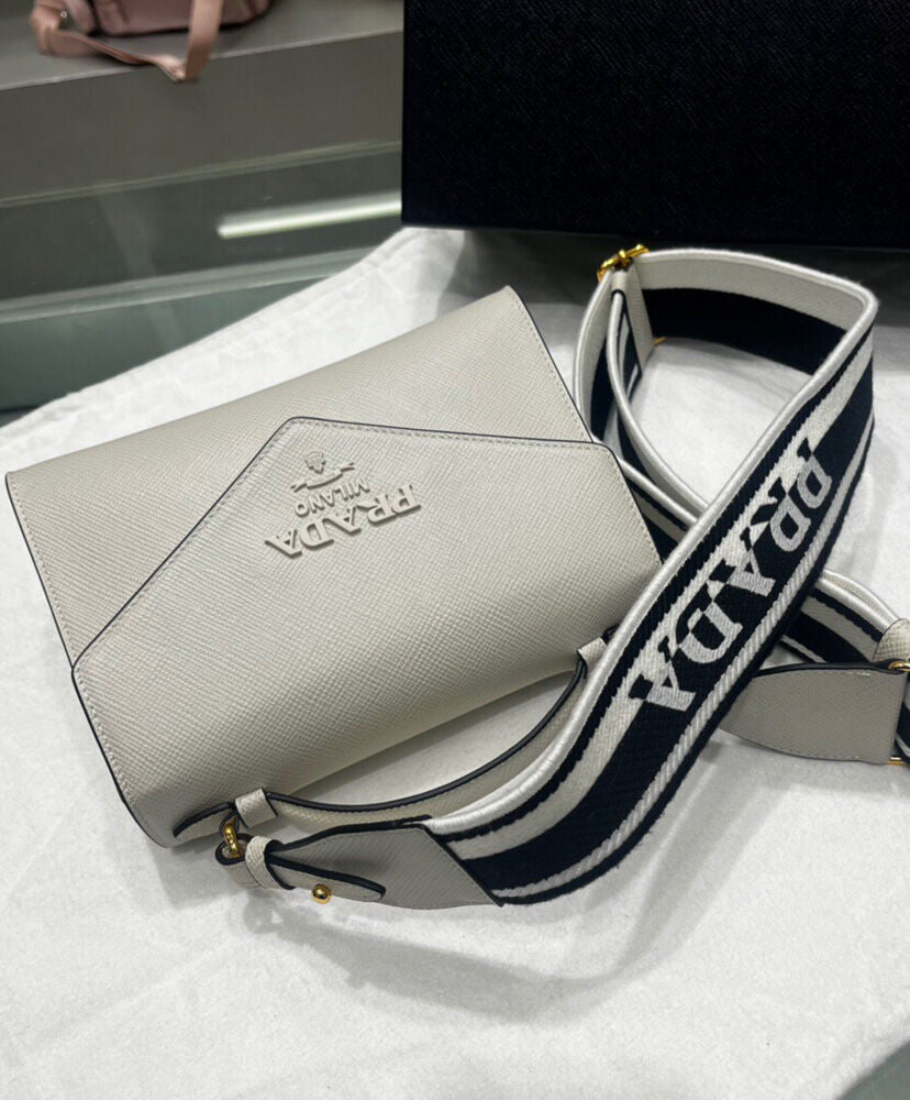 Prada Monochrome Saffiano And Leather Bag