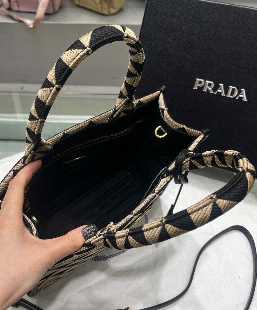 Small Prada Symbole Jacquard Fabric Handbag