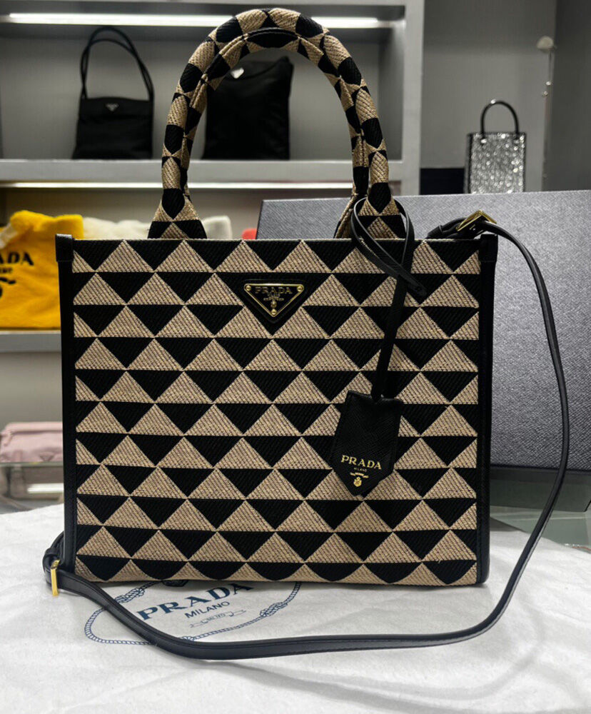 Small Prada Symbole Jacquard Fabric Handbag