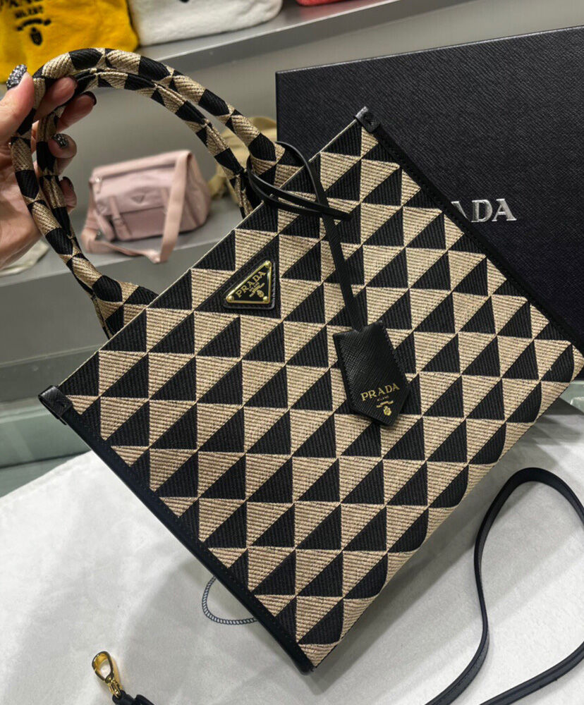 Small Prada Symbole Jacquard Fabric Handbag