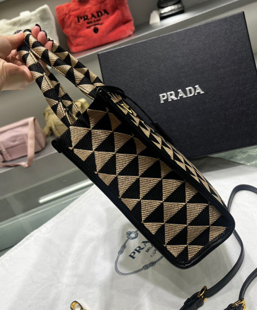 Small Prada Symbole Jacquard Fabric Handbag