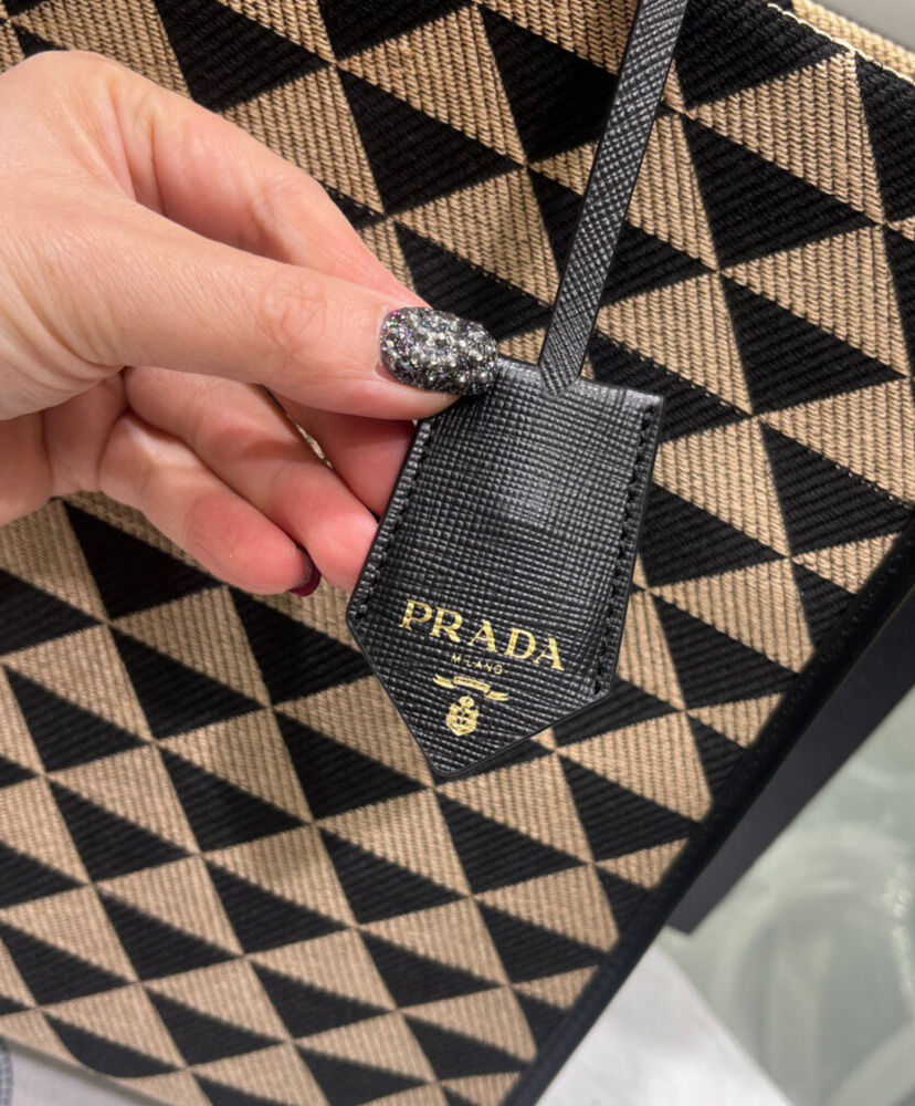 Large Prada Symbole Jacquard Fabric Handbag