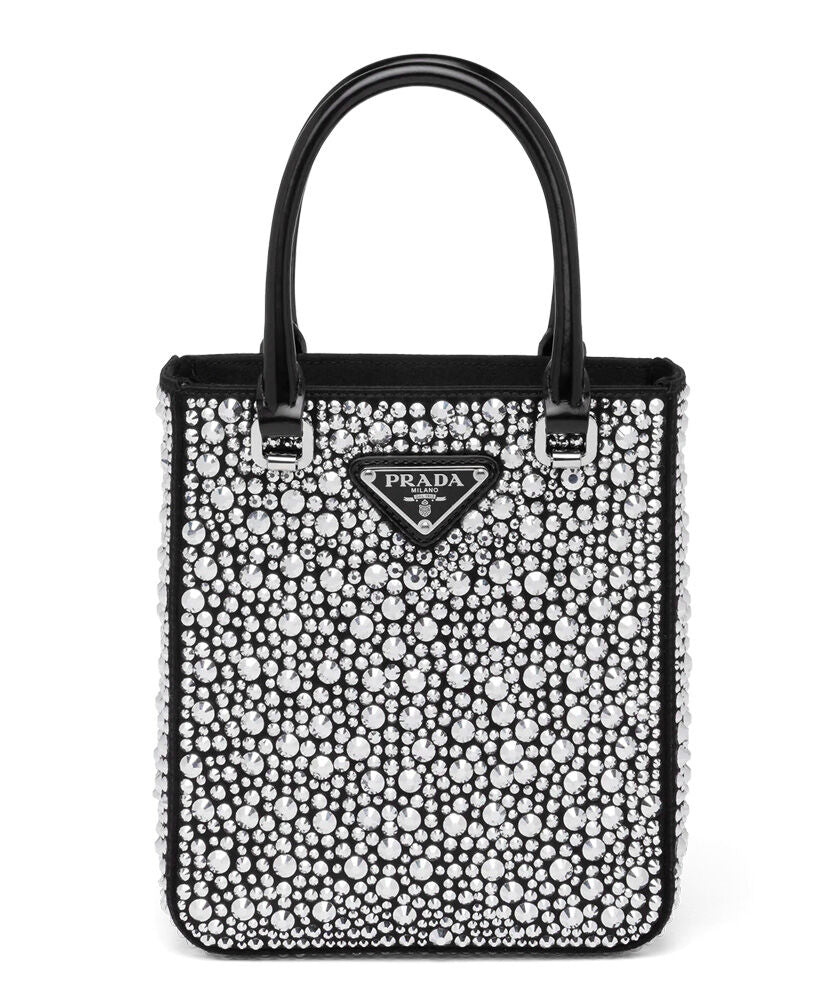 Small Crystal-studded Satin Tote Bag - MarKat store