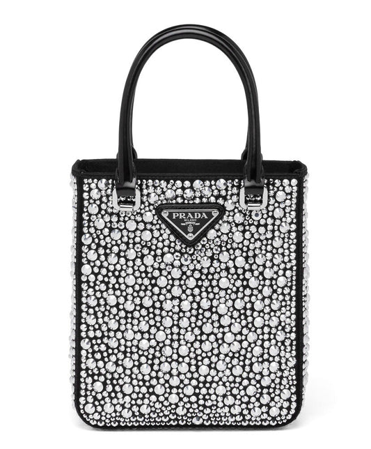 Small Crystal-studded Satin Tote Bag - MarKat store