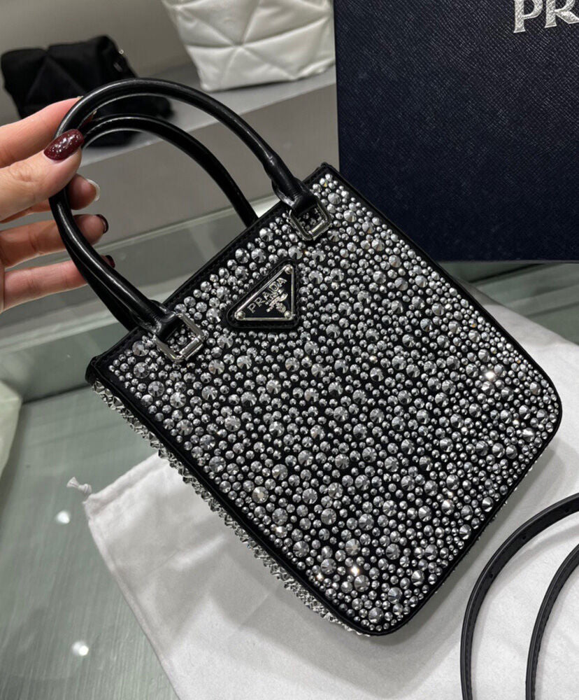 Small Crystal-studded Satin Tote Bag - MarKat store