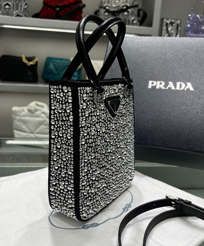 Small Crystal-studded Satin Tote Bag - MarKat store