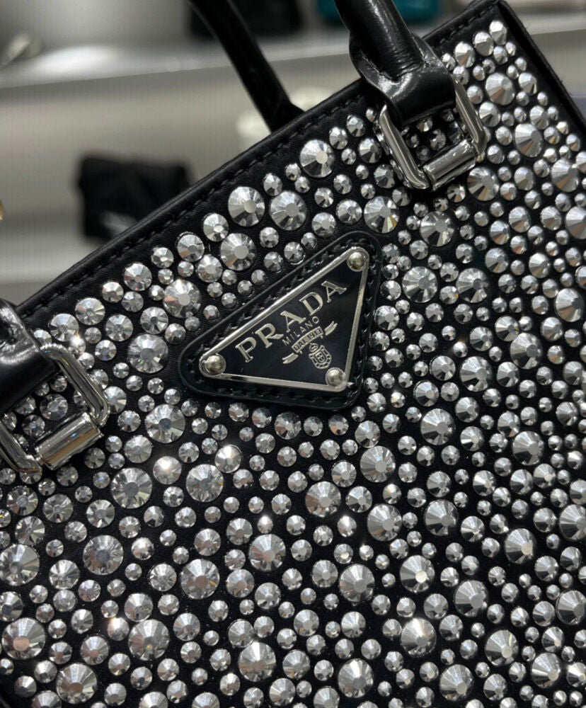 Small Crystal-studded Satin Tote Bag - MarKat store