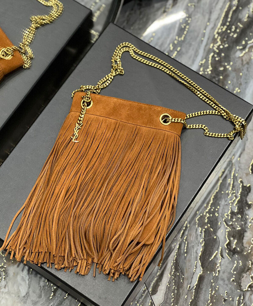 Grace fringed Leather-Trimmed Suede Shoulder Bag