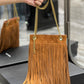 Grace fringed Leather-Trimmed Suede Shoulder Bag