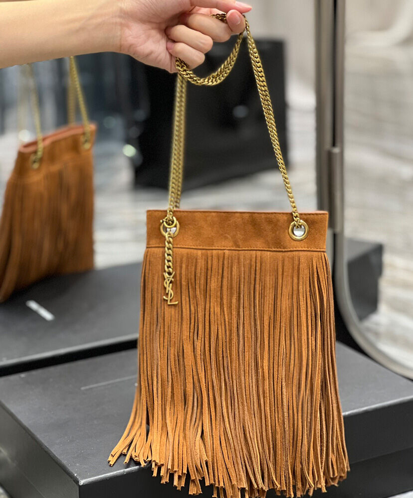 Grace fringed Leather-Trimmed Suede Shoulder Bag