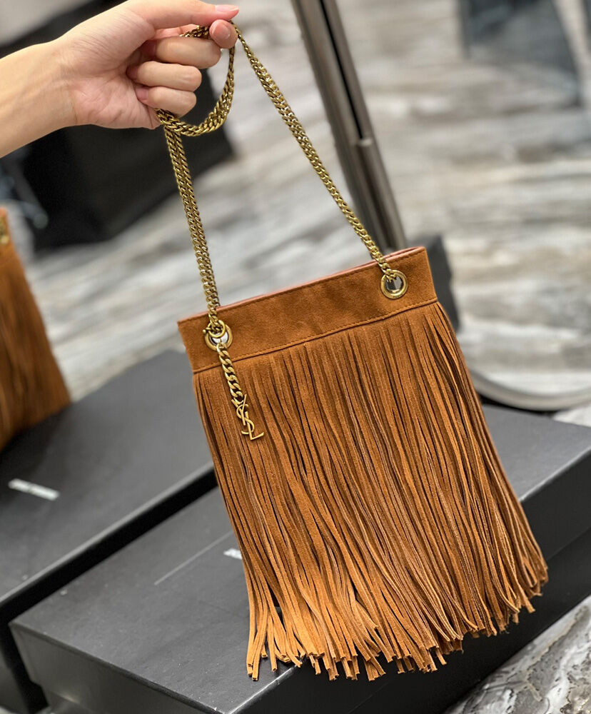 Grace fringed Leather-Trimmed Suede Shoulder Bag