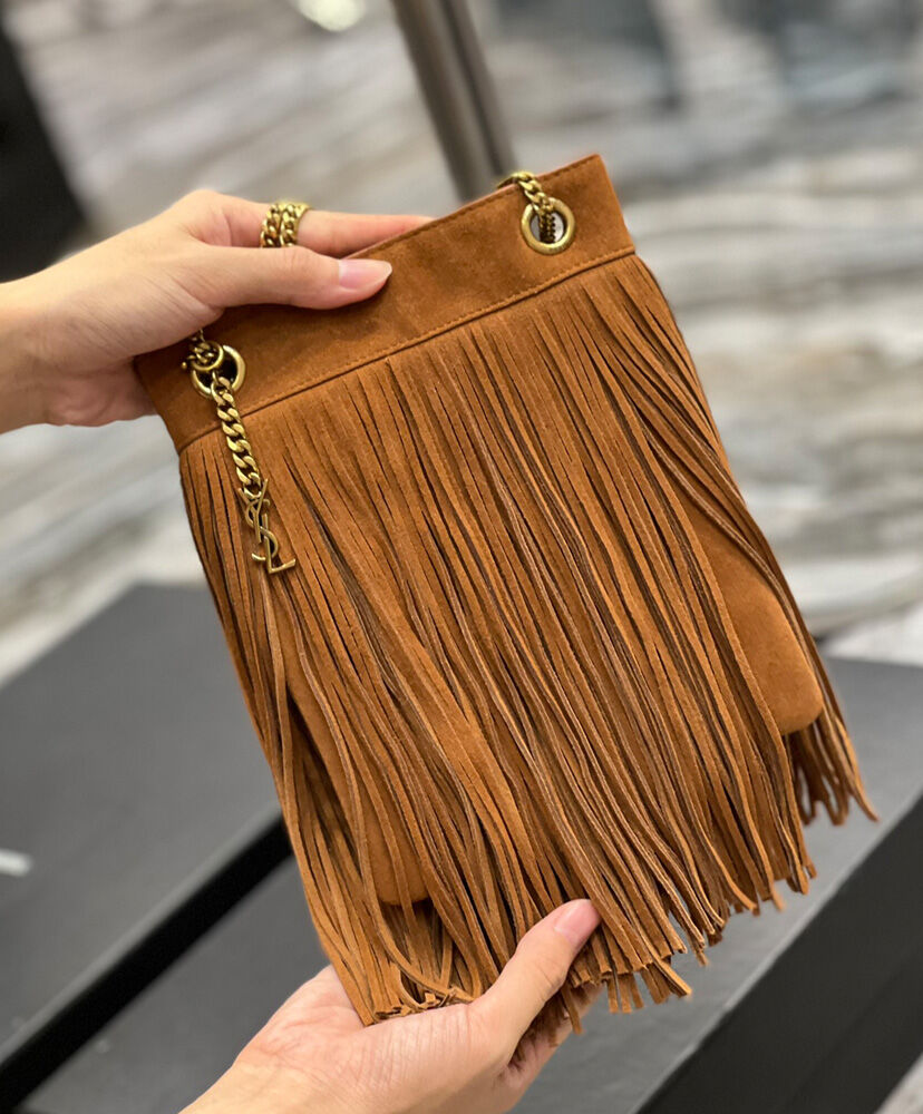 Grace fringed Leather-Trimmed Suede Shoulder Bag