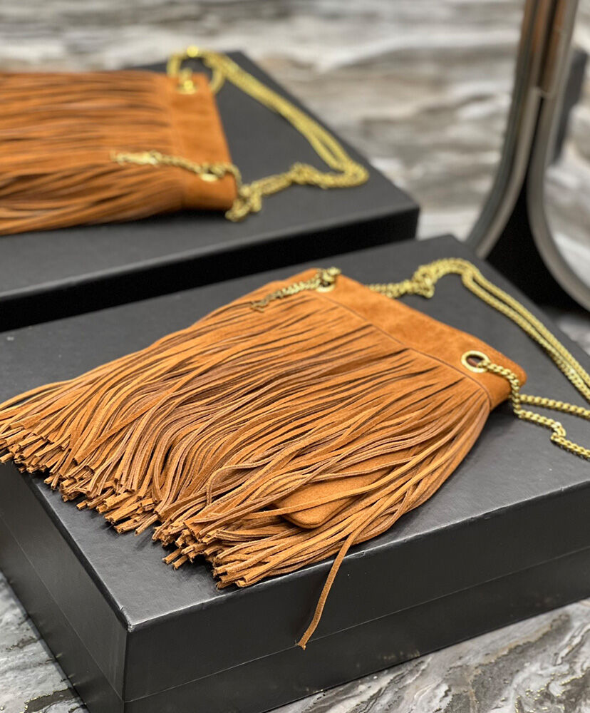 Grace fringed Leather-Trimmed Suede Shoulder Bag