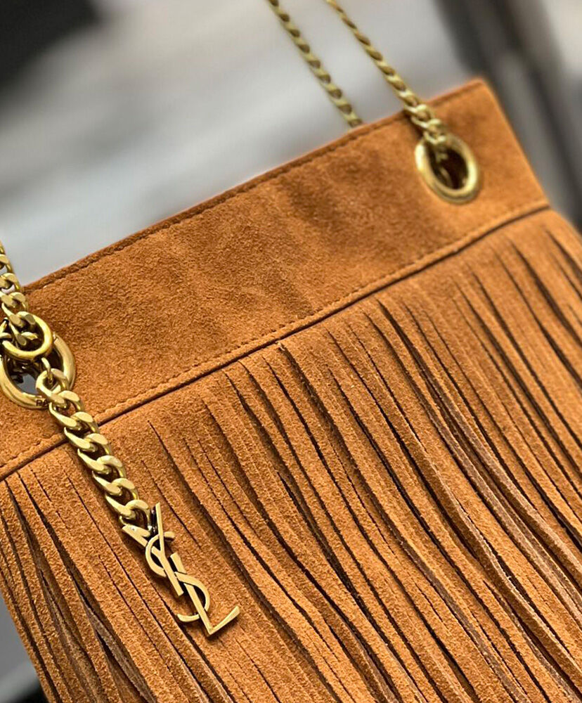 Grace fringed Leather-Trimmed Suede Shoulder Bag