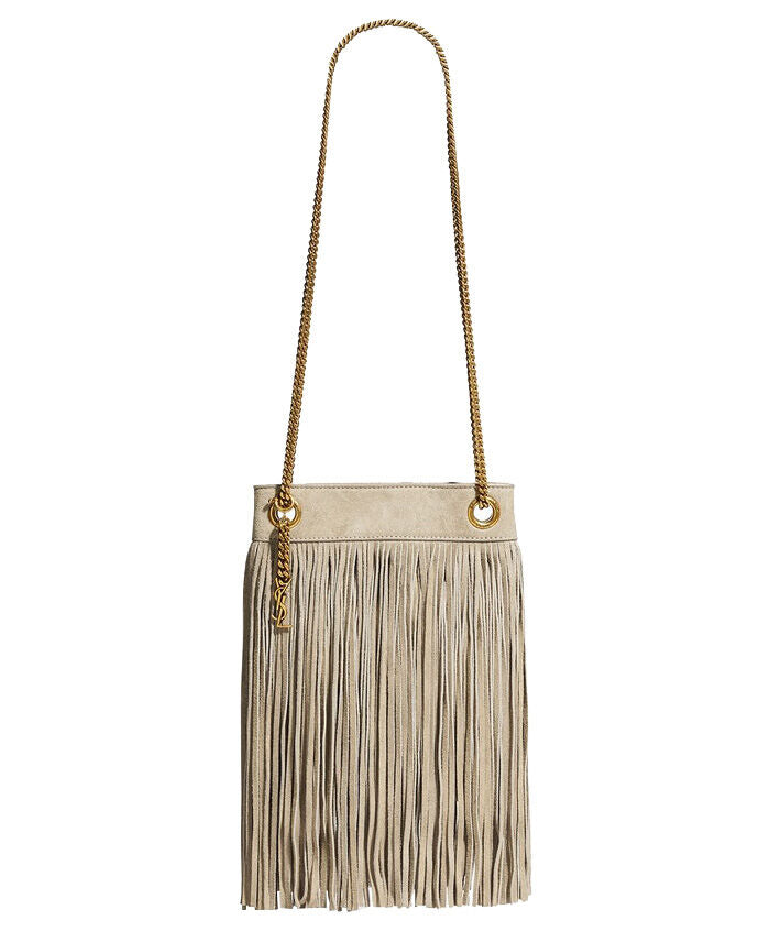 Grace fringed Leather-Trimmed Suede Shoulder Bag