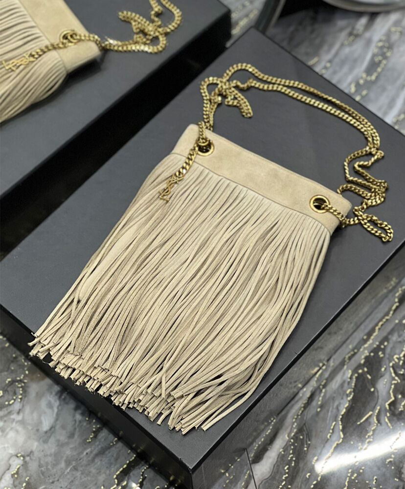 Grace fringed Leather-Trimmed Suede Shoulder Bag