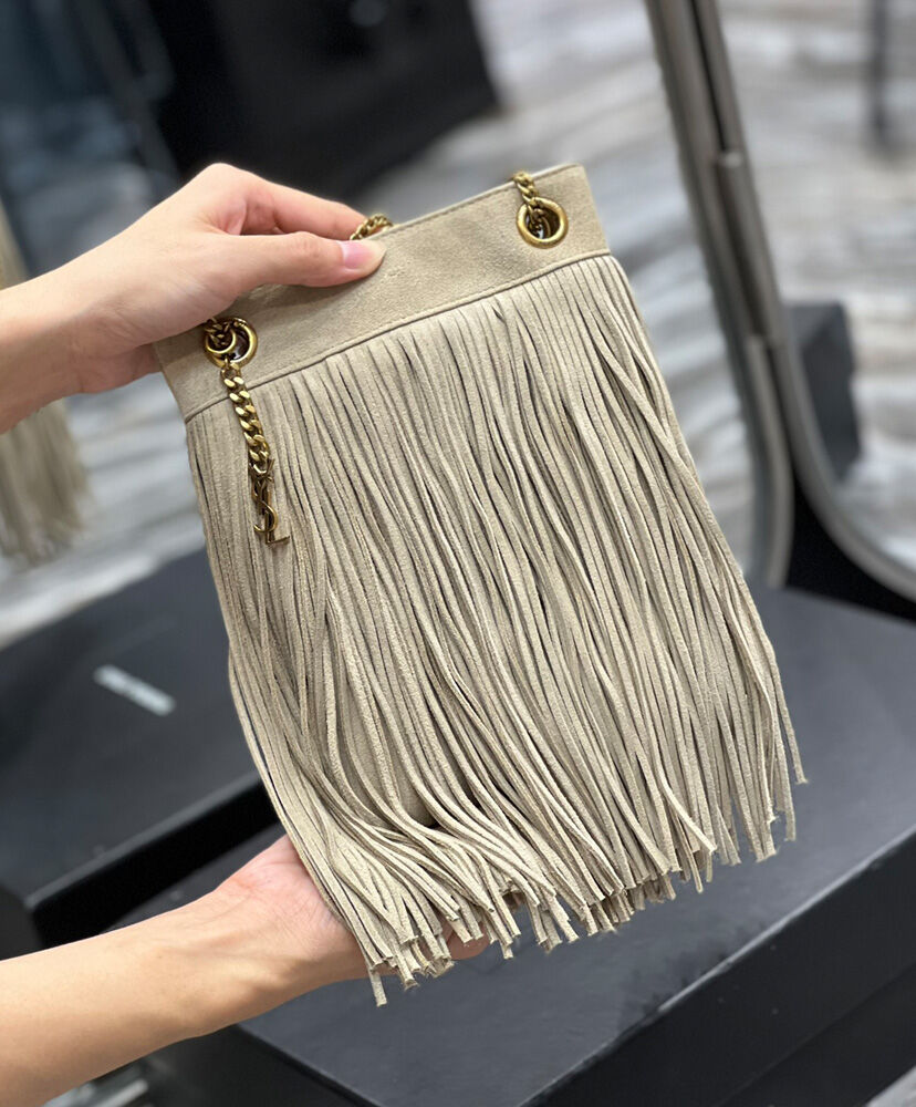 Grace fringed Leather-Trimmed Suede Shoulder Bag