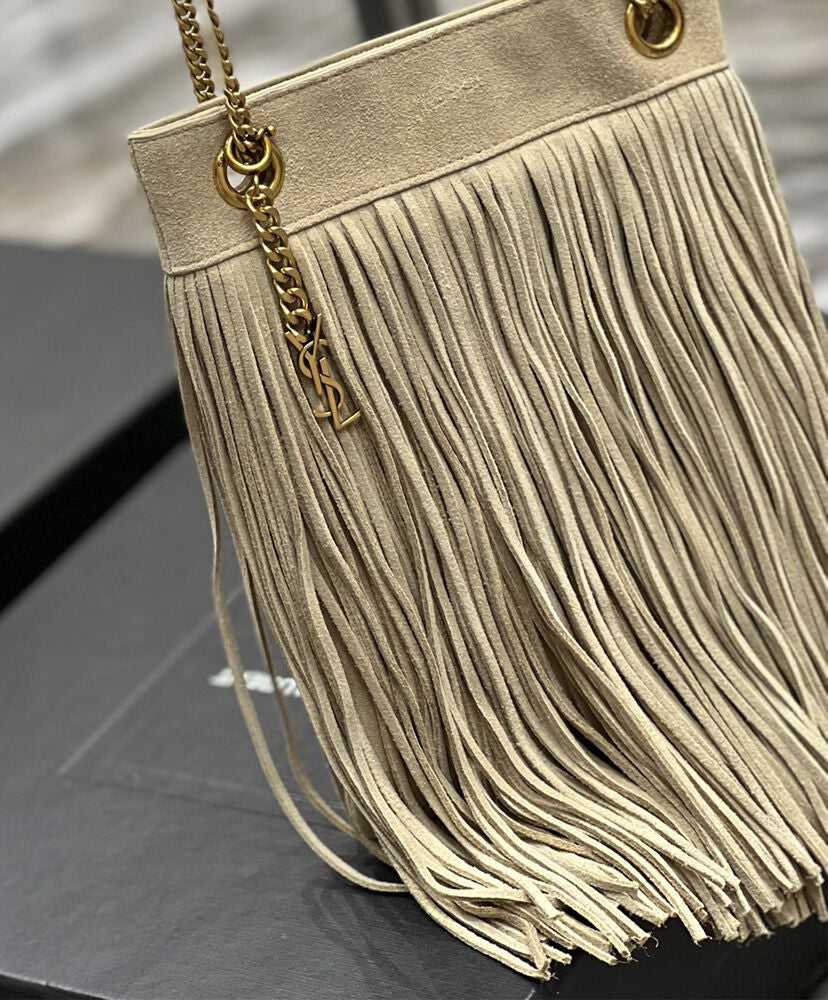 Grace fringed Leather-Trimmed Suede Shoulder Bag