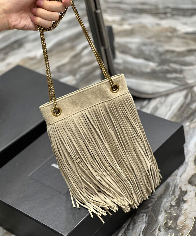 Grace fringed Leather-Trimmed Suede Shoulder Bag