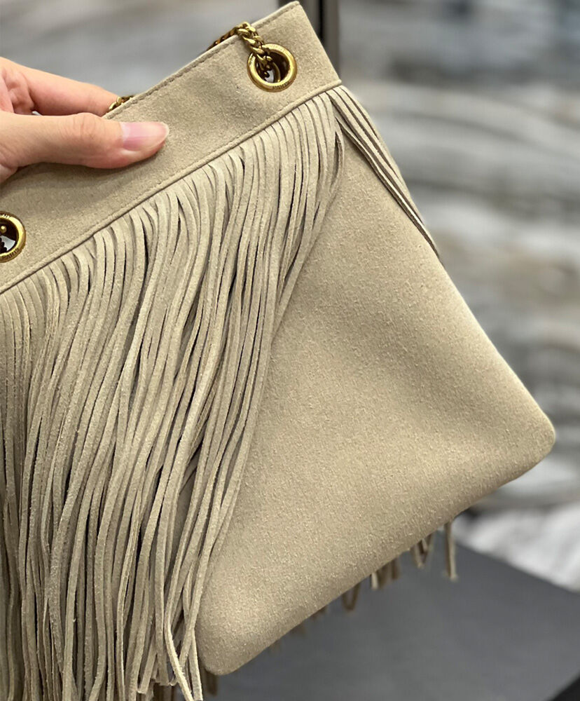 Grace fringed Leather-Trimmed Suede Shoulder Bag